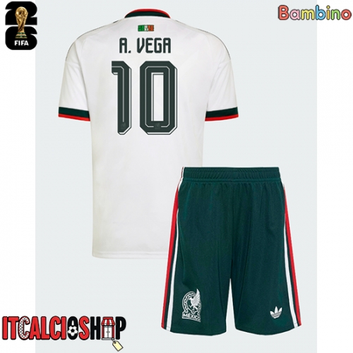 Messico Alexis Vega #10 Seconda Maglia Bambino Mondiali 2026 Manica Corta (+ Pantaloni corti)